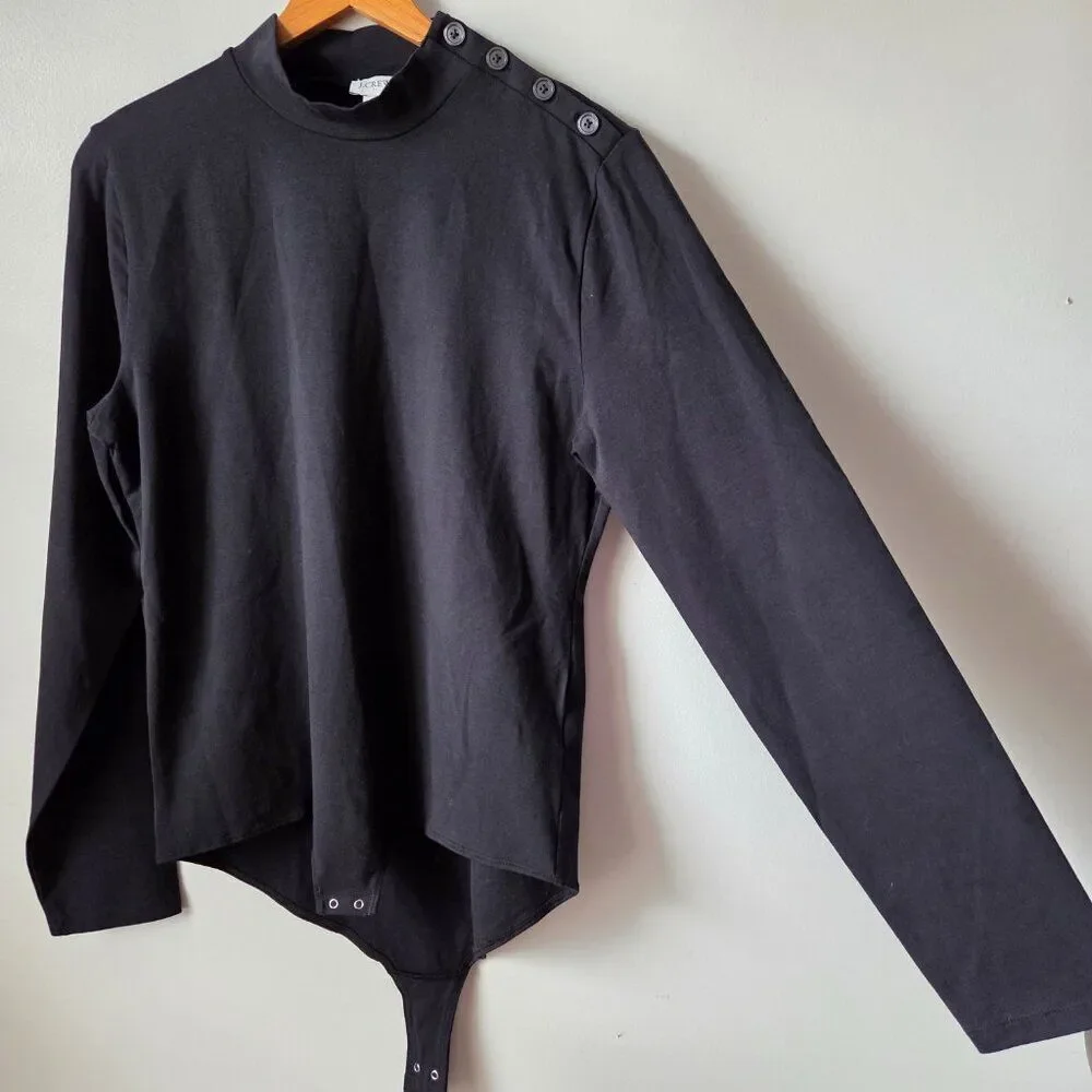 NWT J CREW MOCK NECK LONGSLEEVES BLACK BODYSUIT TOP SIZE XL